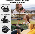 Insulated Water Bottle 20 oz, Triple Wall Vacuum Stainless Steel (Cold for 48 Hrs), Leak Proof & Non-BPA, Kids Water Bottle Jug for School with Straw Spout Lids, Magic Black