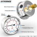 MEANLIN MEASURE -30inHG~60Psi Vacuum Gauge Stainless Steel 1/4" NPT 2" FACE DIAL Waterproof for Air Compressor HVAC Negative Pressure Hand Pump Pool Back Mount with 1/2" NPT and 3/8" NPT Hex Bushing