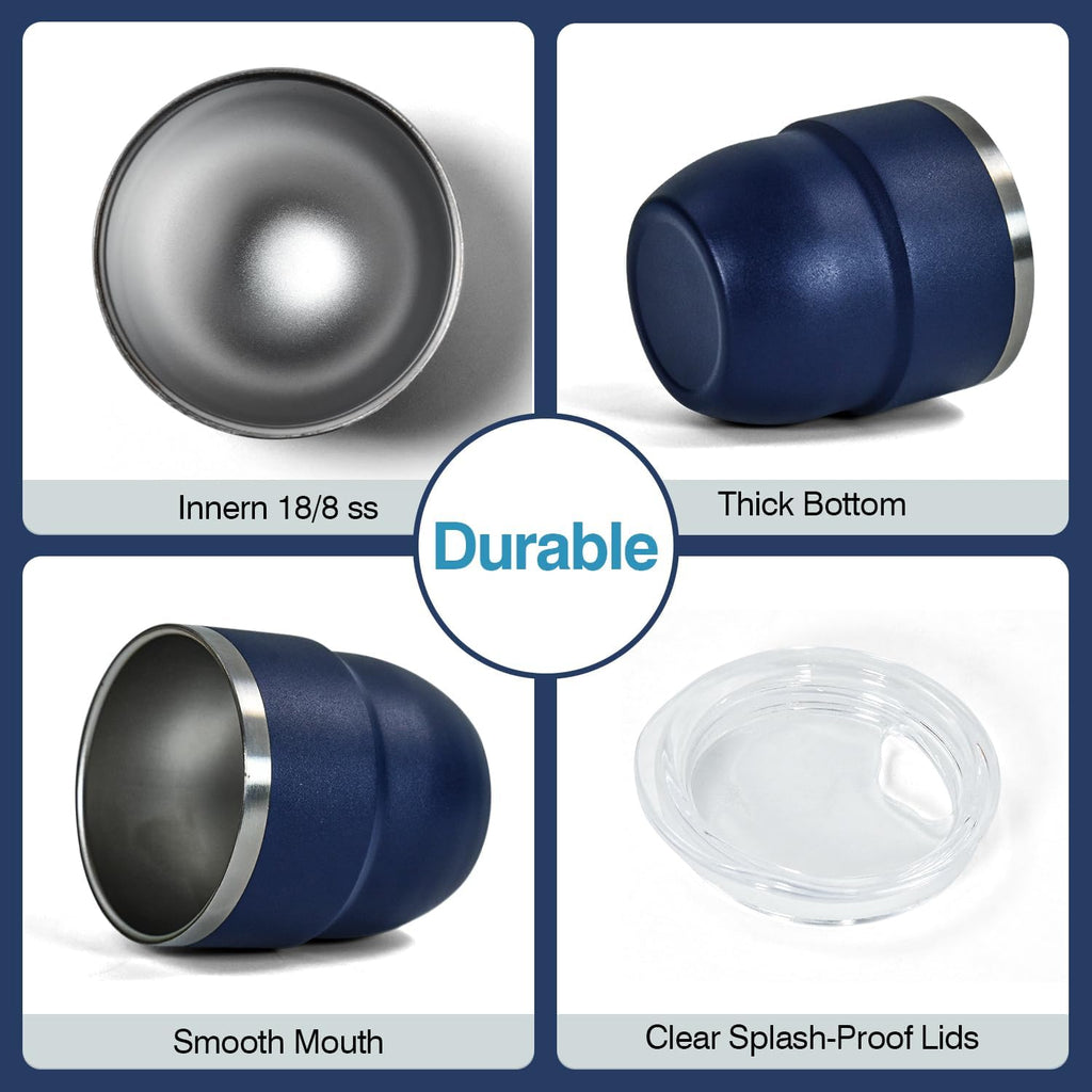 4oz Stackable Cup, Vacuum Insulated Espresso Cup Set of 2, Espresso Shot Glass for Coffee, Double Wall Stainless Steel Mini Tumbler Shot Glasses with Straw and Lid (A-navy2P, 4oz)