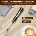 Handheld Electric Milk Frother with 2 Heads, Coffee Whisk Foam Mixer with USB Rechargeable 3 Speeds, Foam Maker Blender for Latte, Cappuccino, Hot Chocolate, Egg (Black with stand)