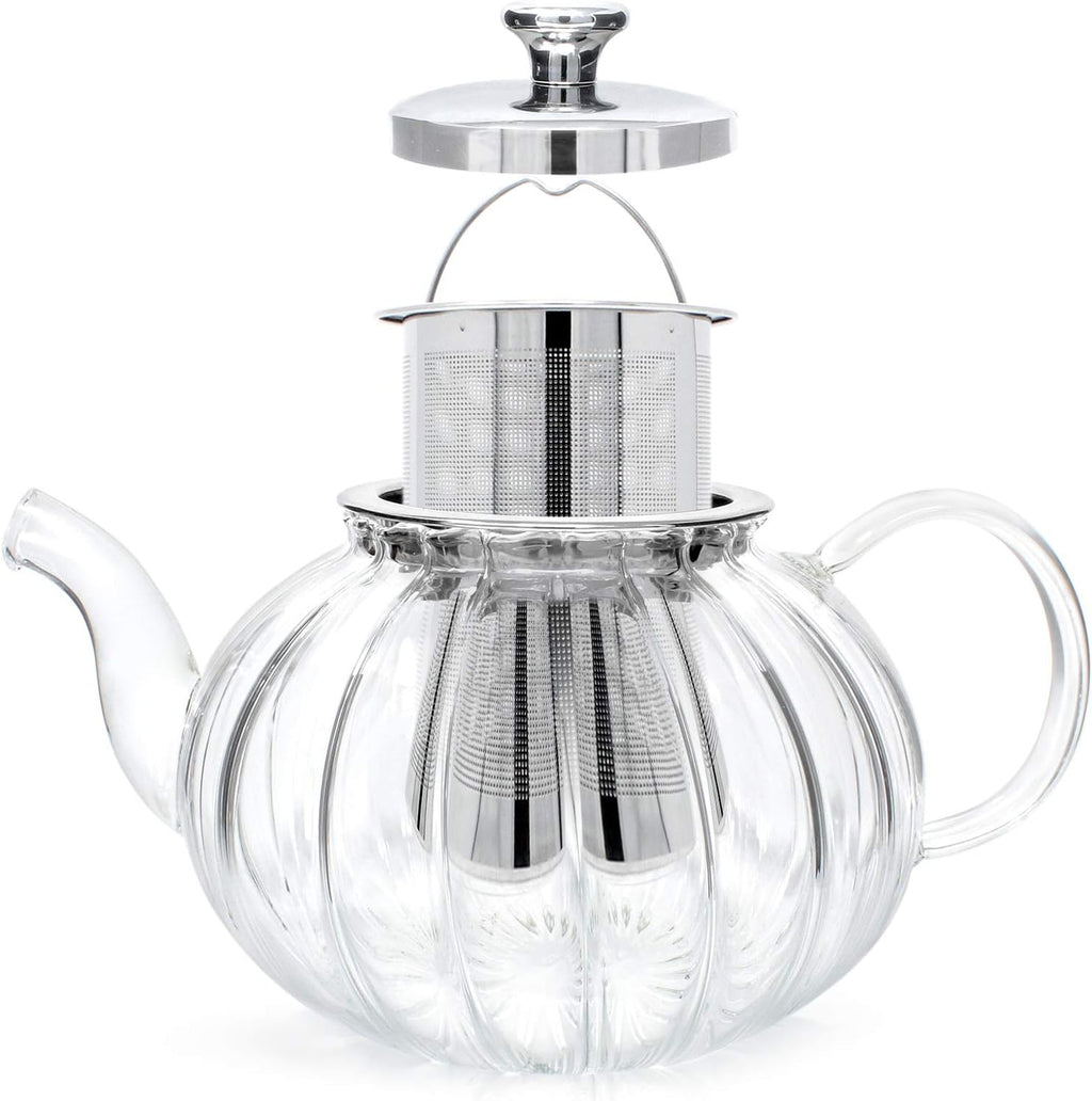 Teabloom Vienna Glass Teapot – Stain-Free Heatproof Glass – Stovetop Safe – Removable Stainless Steel Infuser – Perfect for Loose Leaf Tea – 37 oz. / 1100 ml (3-4 Cups)