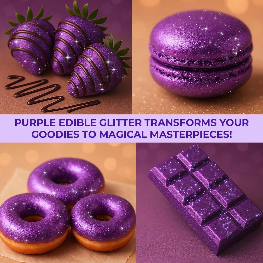 Bulk 20g Purple Edible Glitter for Drinks | Premium Edible Glitter for Cakes, Cocktails, Purple Cake Decorating Decorations Food Grade, Vegan, Kosher, Halal, Gluten Free - Made in USA