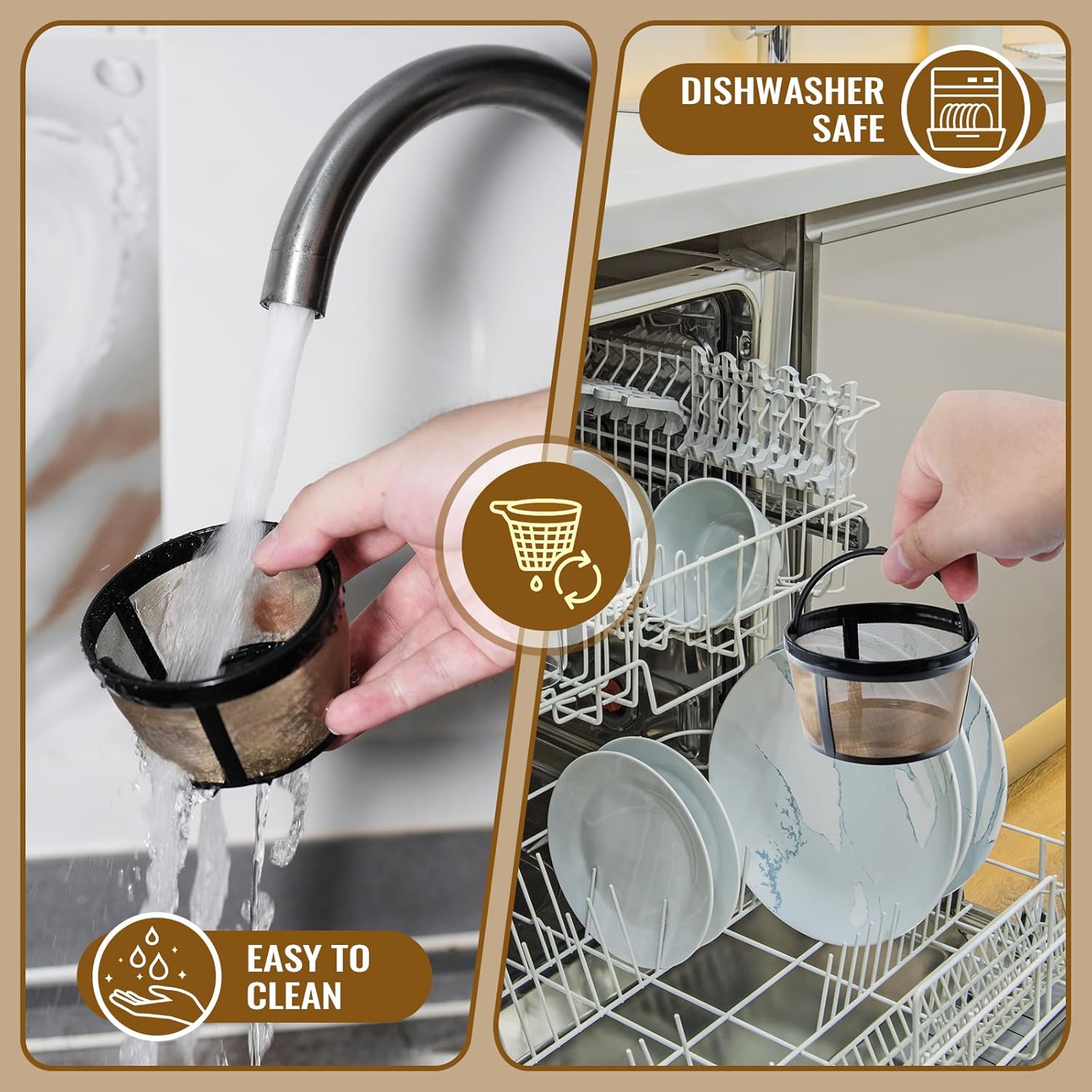 4Pack Coffee Maker Filter Compatible with Mr Coffee 5 Cup,Reusable And Durable Stainless Steel,BPA-Free,Golden Basket