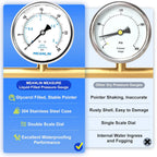 MEANLIN MEASURE 0~30Psi Stainless Steel 1/4" NPT 4" FACE DIAL Liquid Filled Pressure Gauge WOG Water Oil Air Back Mount, with 1/4" x 1/2" NPT and 1/4" x 3/8" NPT Hex Bushing