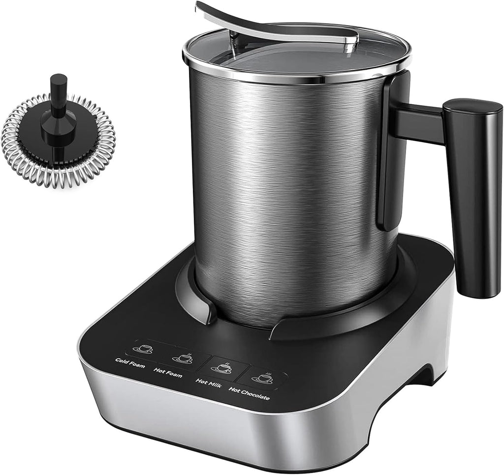 Electric Milk Frother and Steamer 4-in-1 with Stainless Steel Pitcher Cup(400ml/13.5oz), Auto Shut-Off, Hot & Cold Foam Maker and Milk Warmer for Coffee Cappuccinos, Dishwasher Safe