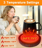 Coffee Mug Warmer & Kepwam Mug Set, Gravity Sensor Cup Warmer for Desk with LED Light, 3 Temp Settings & 6H Auto Shut Off, Coffee Warmer Plate for Coffee,Tea - Coffee Lovers Present for Men Women