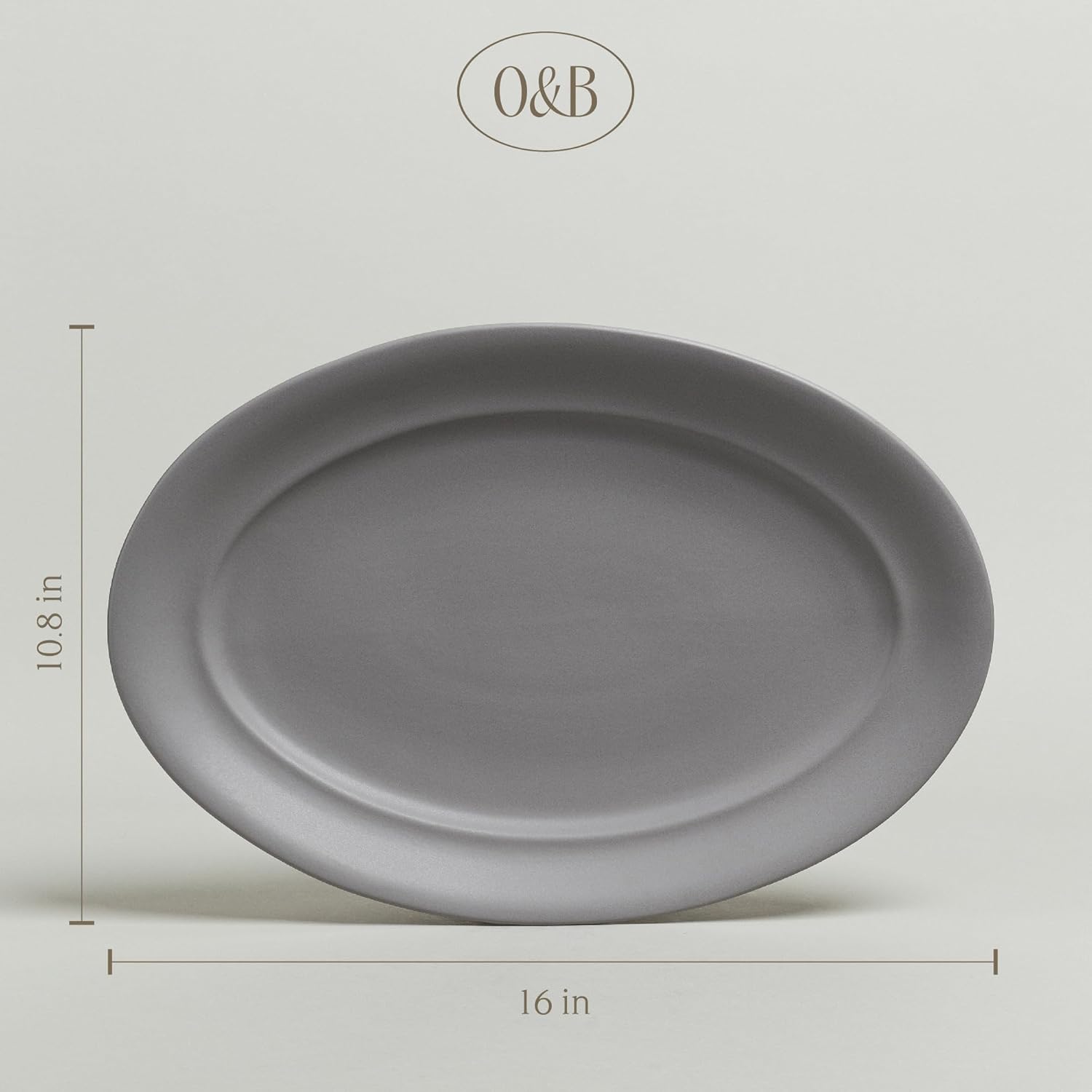 over&back Rim Stoneware Serving Platter - Elegant 1-Piece Oval Serving Platter to Complete Your Kitchen Set - 16" L x 10.8" W Semi-Matte Charcoal