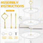 Tatuo 2 Pcs 3 Tier Porcelain Cupcake Stand, Cup Cake Holder Tower, Pastry Serving Elegant Dessert White Ceramic Tiered Stand for Wedding, Birthday, Tea Party(Lace Round Shape)