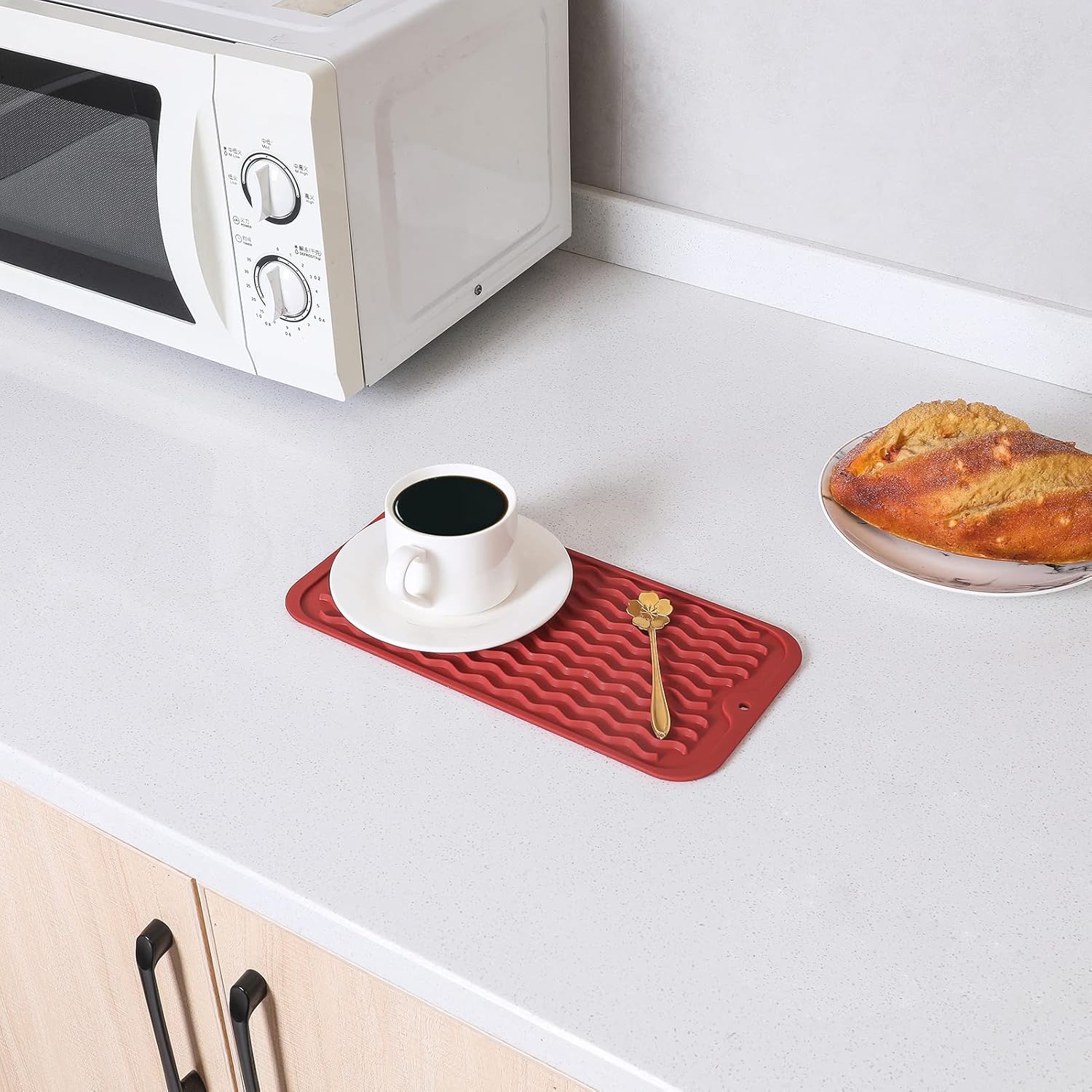 Silicone Dish Drying Mat for Multiple Usage,Easy clean,Eco-friendly,Heat-resistant Silicone Mat for Kitchen Counter or Sink,Refrigerator or Drawer Liner Red S 12 inches x 6 inches