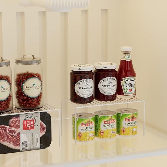 Redrubbit 6 Pack(10.6 x 5.1 Inch) Cabinet Storage Shelf Rack, Rustproof Kitchen Counter and Cabinet Shelf, Small Storage Rack Organizer for Kitchen, Fridge, Bathroom, White