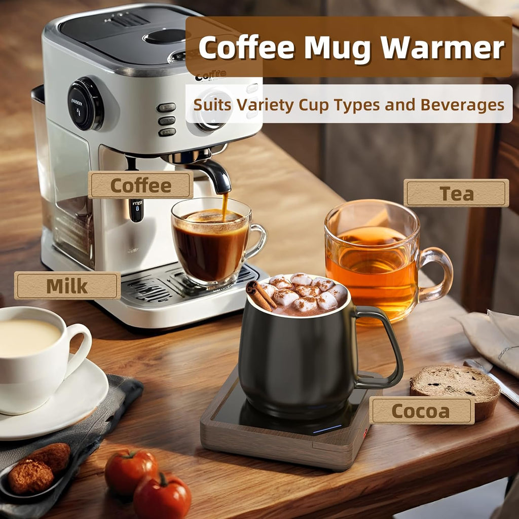 Coffee Mug Warmer with 2 USB Charging Ports: Auto Shut-Off Candle Wax Warmer - Heated Beverage Coffee Accessories for Home Office Desk - U1 Wood