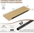 Heimlove 24 Inch Floating Shelves for Wall Oak Shelves Set of 2,Wall Mounted Rustic Wood 8 Inch Deep Floating Shelf with Invisible Brackets for Bedroom Kitchen Living Room