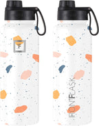 IRON °FLASK Camping & Hiking Hydration Flask with 3 Lids - Stainless Steel, Double Walled & Vacuum Insulated Water Bottle - Leak Proof & BPA Free (Terrazzo, Spout - 32 oz)