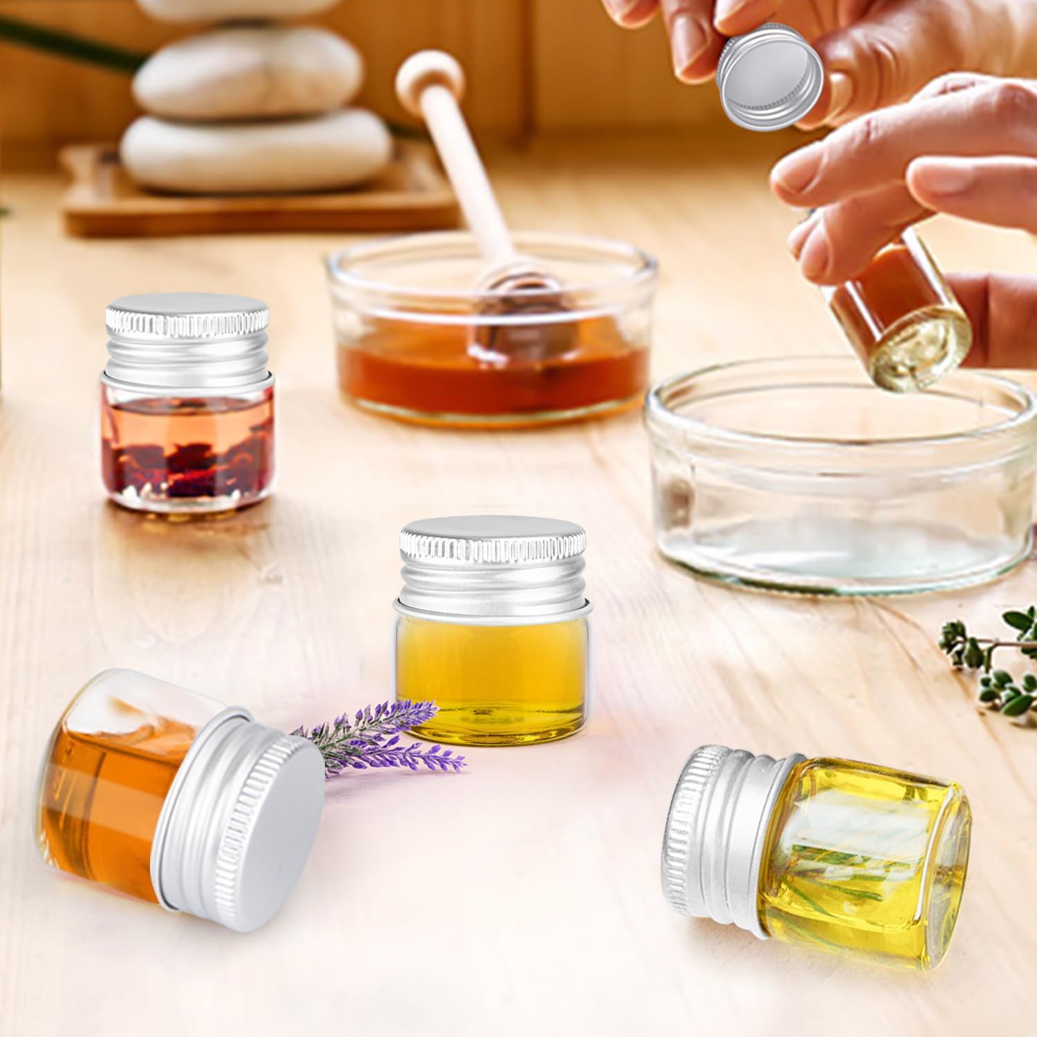 50 Pack,10ml Clear Glass Essential Oil Bottle,Empty Travel Glass Liquid Sample Vial Decorations Preservation Storage Vials Test Jars Container -1.18" W x 1.18" H