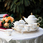 ACMLIFE Tea Sets for Adults Fine Bone China Tea Set for 6, Porcelain Teapot Sets for Adults 24K Gold, Afternoon Modern Cups and Saucers for Women Tea Party or Gifts Giving (White)