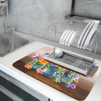 Spring Flowers Dish Drying Mat for Kitchen Counter 18x24in Vintage Plants Colorful Floral Kitchen Drying Mat Soft Absorbent Microfiber Farmhouse Flowers Dish Drainer Rack Mats for Kitchen Countertops