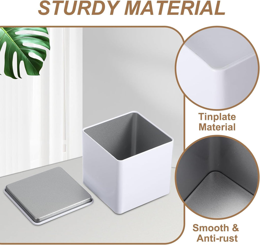 PATIKIL Metal Tea and Tin Set 3.35"x3.35"x3.35", 2 Pcs Metal Storage Airtight Storage Square Container with Lid for Loose Tea Coffee Candy Treats Gifts Spice DIY, White