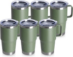 HASLE OUTFITTERS 20oz Tumbler Bulk with Lid, Stainless Steel Tumbler Bulk with Handle, Metal Insulated Travel Coffee Mug Set with Handle, Double Wall Vacuum Leak Proof Tumbler Cup, Amy Green 6 Pack
