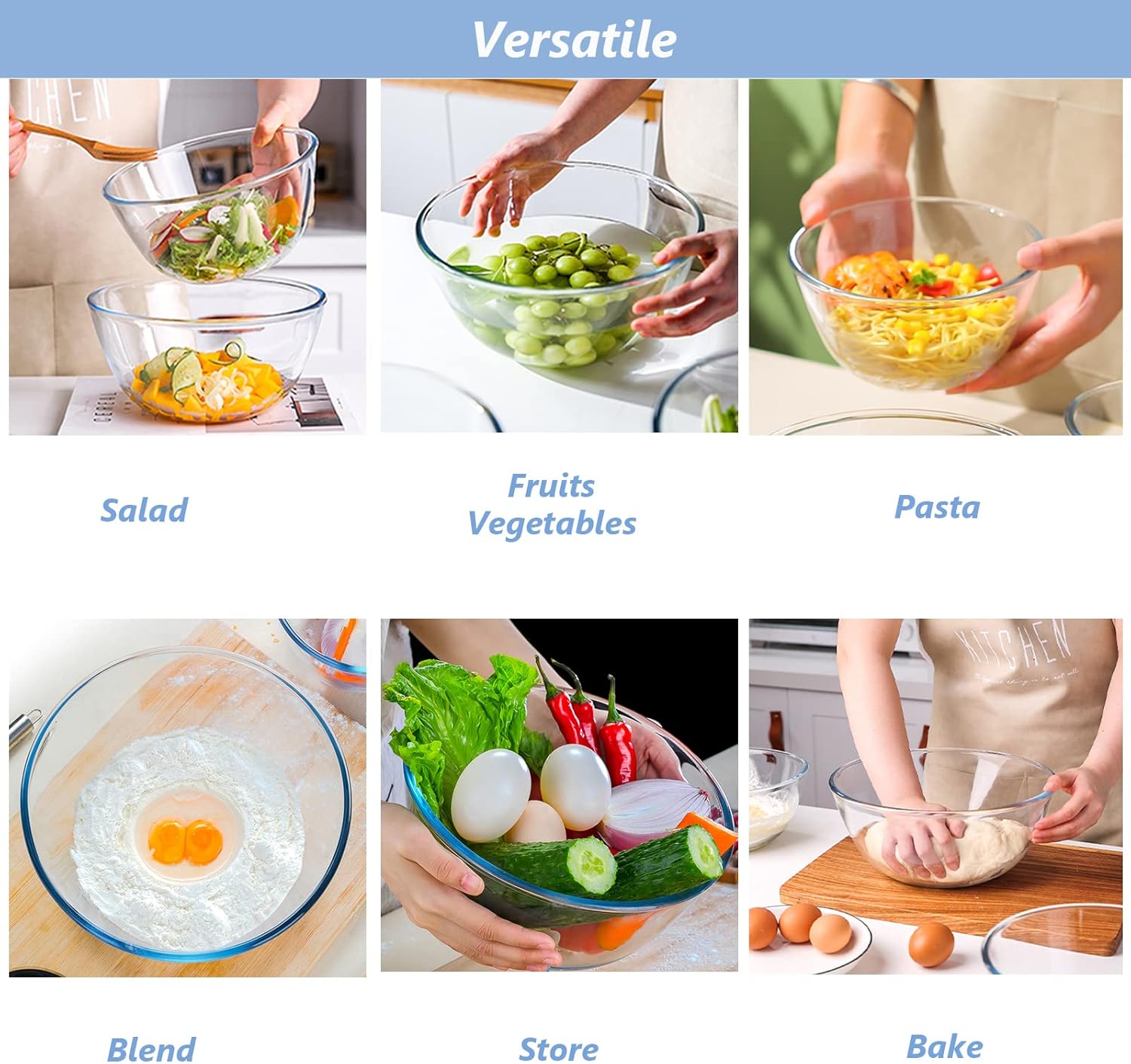 WhiteRhino Glass Mixing Bowls Glass Bowls with Lids Set(4.5QT,2.7QT, 1.1QT),Large Salad Bowls,glass mixing bowl Space-Saving Nesting Storage bowls for Cooking,Baking,Prepping,Dishwasher Safe