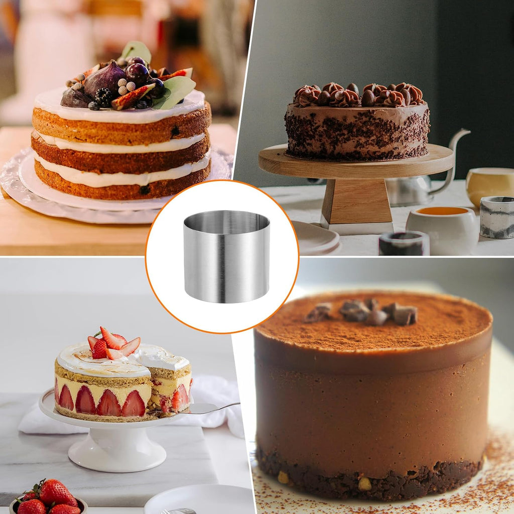 HARFINGTON Round Cake Ring 2.36 x 2 Inch Seamless Stainless Steel Pastry Mousse Dessert Ring Mirror Coating for Baking Cooking Making Tool