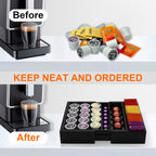MinBoo Bamboo Drawer Organizer - Expandable K Cup & Pods Holder, Coffee Pod Storage, Tea Organizer, Versatile Kitchen Accessory Organization and Storage，Black