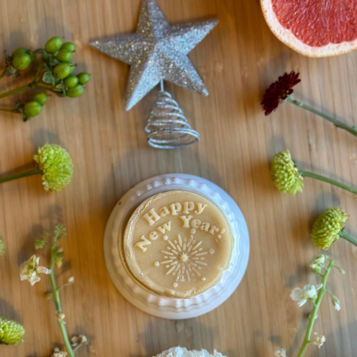 Wood Cookie Stamp, 2.5 Inch (Happy New Year CS-107)