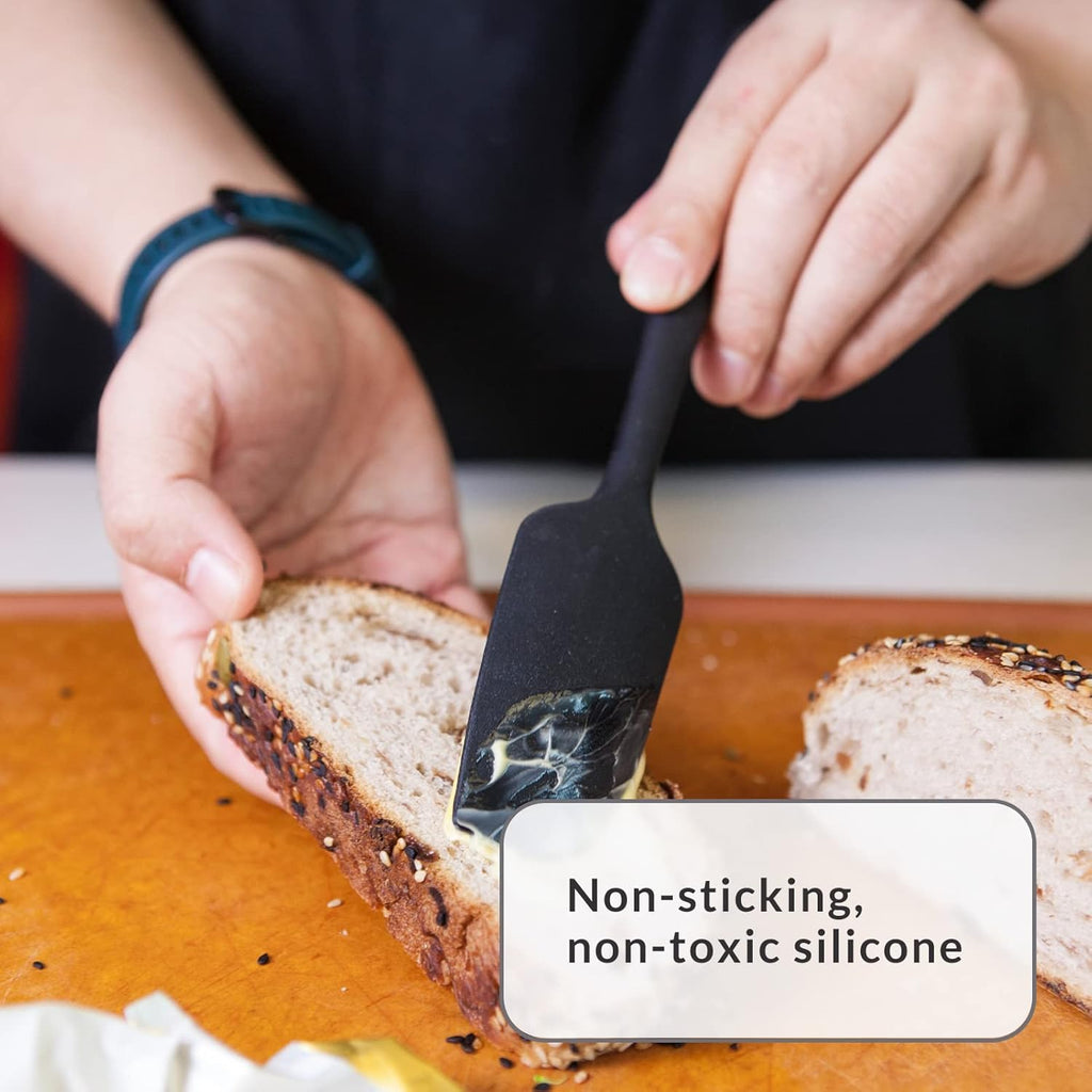 Elihome Chef Series 3 Piece Silicone Spatula Set - 600°F Heat Resistant Non Stick Rubber Kitchen Scraper Spatulas for Cooking, Baking, Mixing – BPA Free and LFGB Certified Silicone(Black)