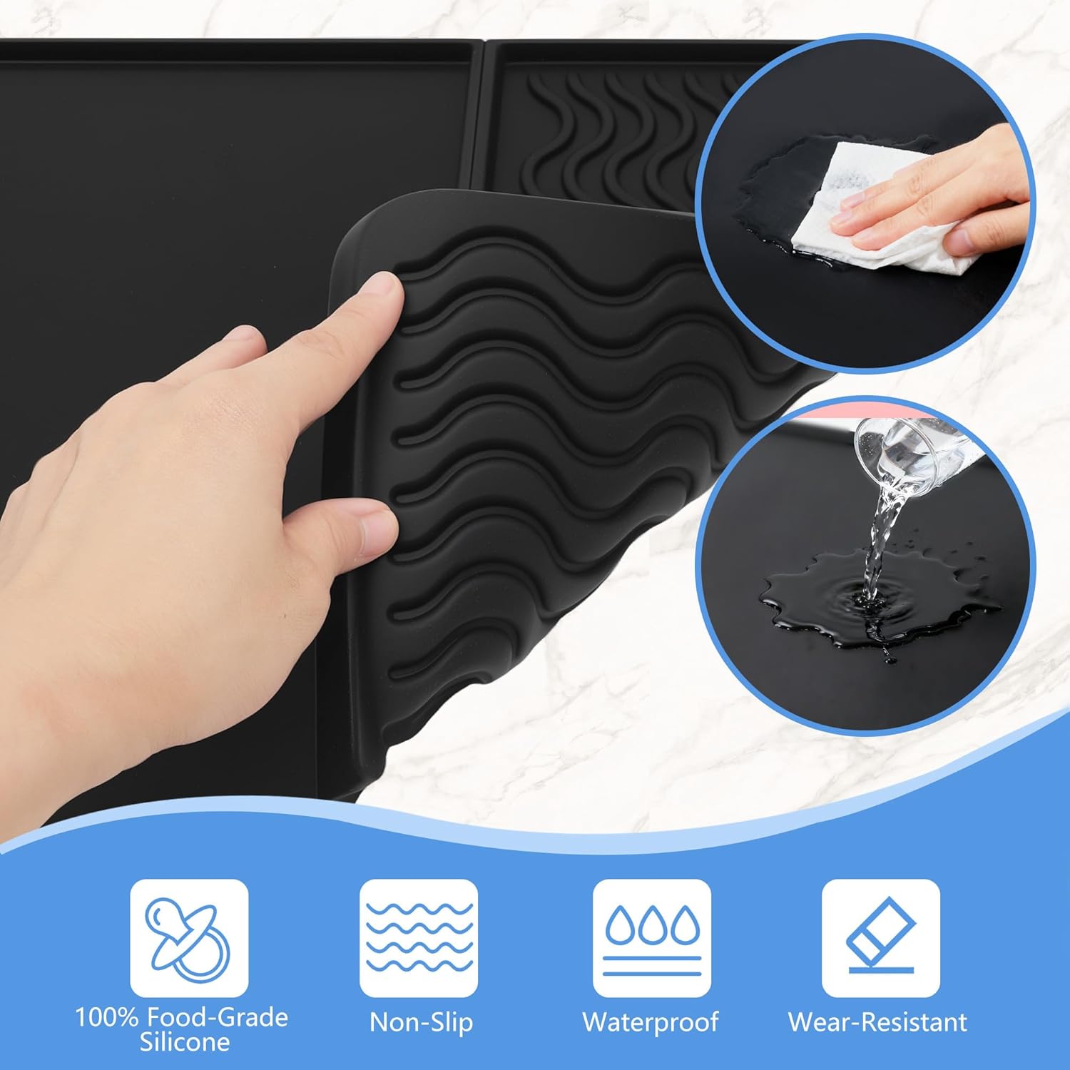 2-in-1 Coffee Bar Mat & Espresso Tamping Mat - 24”x16”Non-Slip Silicone Mats for Coffee Machines, Countertop, Bars, Kitchen Counter