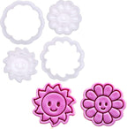 BAKERLOGY Happy Days - Mini 2" Cookie Cutter & Stamp Set - Happy Daisy & Happy Sun Design for Easter, Summer & Spring Cookies, Cupcakes & Fondant Decorations