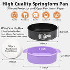 Springform Pan 9 Inch Nonstick Cheesecake Pan with Protector, Leakproof Spring Form Pan for Cheesecake, Round Cheese Cake Pans for Baking, 9 Inch Springform Cake Pan with 50Pcs Parchment Paper