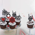 Halloween Bachelorette Cupcake Topper Bride To Be Ring Skeleton Hand Heart Blood Glitter Food Picks Horror Ghost Engagement Party Decoration Red