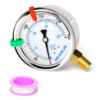 MEANLIN MEASURE 0~300Psi Liquid Filled Pressure Gauge 1/4" NPT 2.5" FACE DIAL Stainless Steel Glycerin Filled WOG Water Oil Air Lower Mount (with 2PCS Snaps)