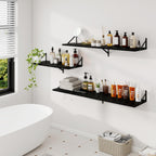 Dreamland Floating Shelves for Wall, 12 Inch Deep Floating Shelves Set of 2, 55W x 12D Large Wall Shelf with Sturdy Metal Brackets for Living Room, Bathroom, Bedroom and Kitchen, Black