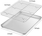 Baking Sheet with Rack Set [2 Pans + 2 Racks], Wildone Stainless Steel Cookie Sheet Baking Pan Tray with Cooling Rack, Size 18 x 13 x 1 Inch, Non Toxic & Heavy Duty & Easy Clean