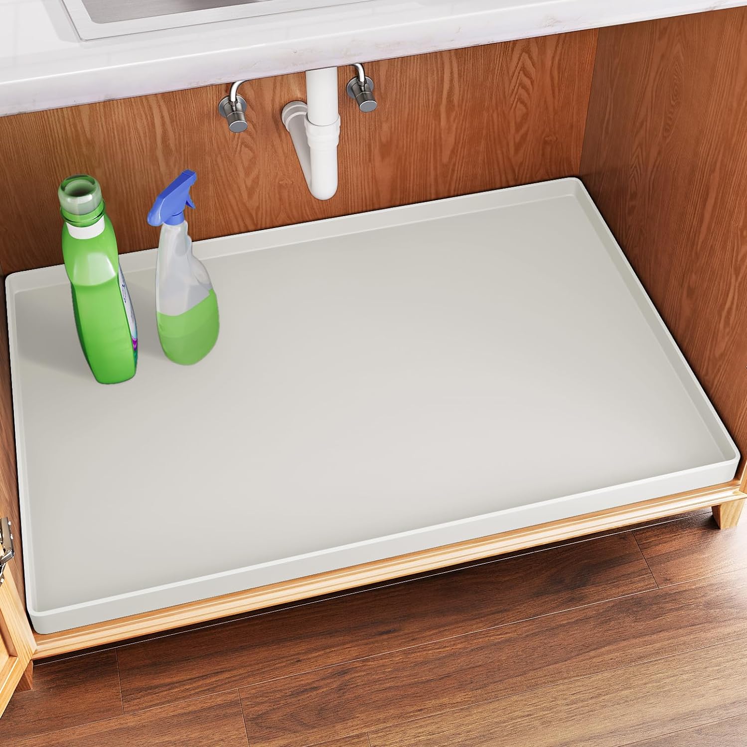FLATO Waterproof Under Sink Mat 28" x 22" Shelf Liner for Kitchen and Bathroom, Cabinet Protector, Organizers and Storage, Flexible Silicone Drip Tray