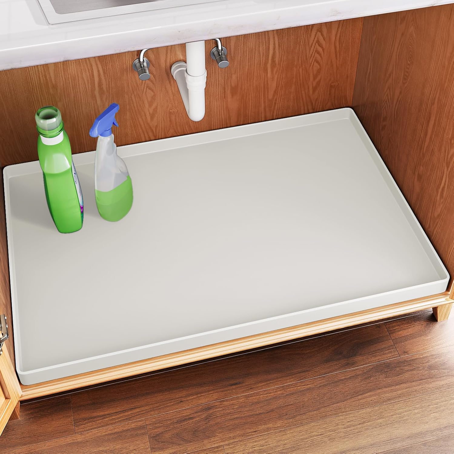 FLATO Waterproof Under Sink Mat 31" x 19" Shelf Liner for Kitchen and Bathroom, Cabinet Protector, Organizers and Storage, Flexible Silicone Drip Tray