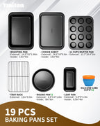 Nonstick Baking Pans Set, 19 PCS Stackable Bakeware Sets, Oven Pan Set Includes Baking Tray, Cookie Sheet, Cake Pans, Loaf Pan, Muffin Pan, Silicone Cups