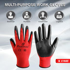 I9 Essentials 6 Pairs - Medium PU-Coated Seamless Work Gloves Lightweight Safety Gloves with Grip - Gardening, Construction, Woodworking