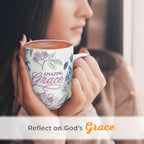 Christian Art Gifts Inspirational Ceramic Coffee & Tea Mug for Women: Amazing Grace, Cute Encouraging Lead-free Microwave & Dishwasher Safe Drinkware, White & Lavender Purple Multicolor Floral, 12 oz.