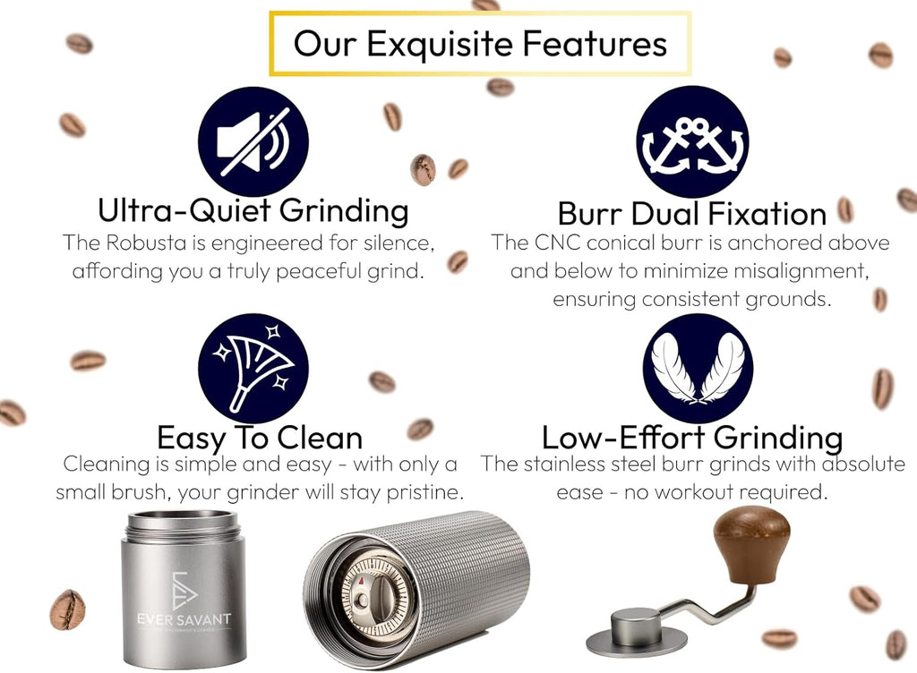 Manual Coffee Grinder - Conical Stainless Steel Burr - 25 Setting Adjustable Grind - Espresso, Drip, French Press-Home/Office/Travel Handheld Portable Coffee Bean Grinder - 25g Capacity