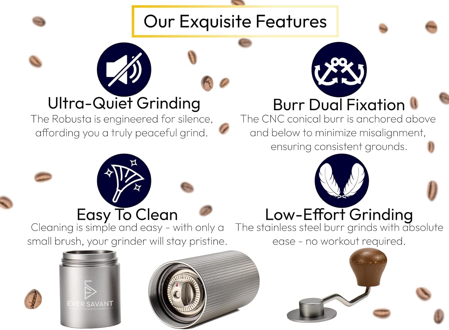 Manual Coffee Grinder - Conical Stainless Steel Burr - 25 Setting Adjustable Grind - Espresso, Drip, French Press-Home/Office/Travel Handheld Portable Coffee Bean Grinder - 25g Capacity
