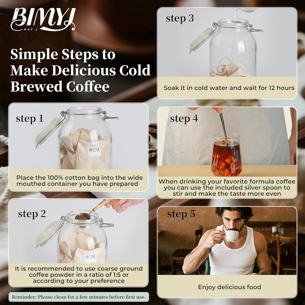 Reusable Cold Brew Bags & Cold Brew Coffee Bags Reusable - for Toddy Systems | 100% Natural Organic Cotton Cold Brew Filter Bags 2-Pack + 2 Bonus 304 Silver Spoons