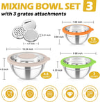 TeamFar Mixing Bowls, 3PCS Stainless Steel Serving Salad Bowls with Lids & 3 Graters, For Kitchen Mixing/Baking/Storing/Prepping, Visible & Airtight, Easy Clean - 4.5/3 / 1.5 QT, Multi-color