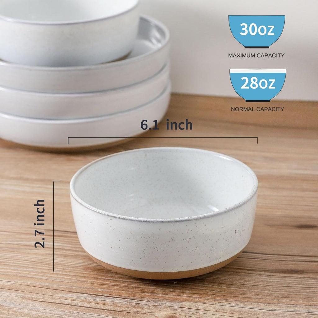 Ceramic Soup Bowls Set of 6,30 Ounce Stoneware Cereal Bowl,Porcelain Nesting Bowls for Oatmeal,Popcorn,Soup,Pasta,Fruit,Housewarming Gift,Microwave & Dishwasher Safe,White