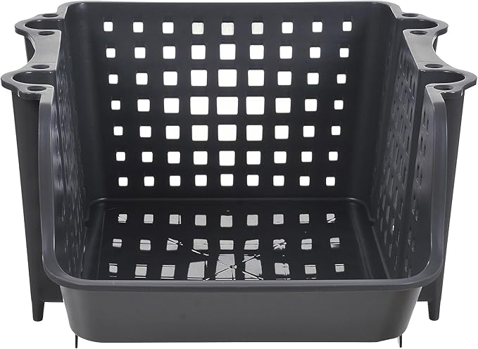 Skywin TidyFriend Plastic Stackable Storage Bins, 4 Pack Extra Large Open Front Bins for Toy, Pantry, Kitchen, and Bathroom Organization (Dark Grey)