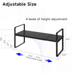 Expandable Cabinet Shelf Organizer, Stackable Kitchen Pantry Counter Storage, Adjustable Cupboard Stand Rack Risers Spice Organization Heavy Duty Black Small 3 Pack