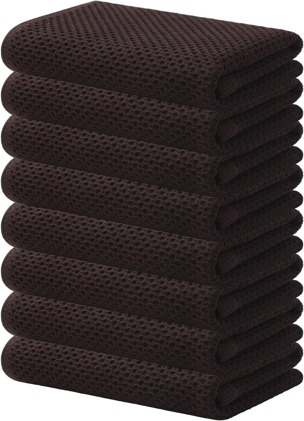 Kitinjoy 100% Cotton Waffle Weave Kitchen Towels, 8-Pack Super Soft and Absorbent Dish Towels for Drying Dishes, Kitchen Hand Towels, 13 in x 28 in, Dark Brown