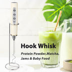 Milk Frother Rechargeable Handheld-Electric Whisk 3 Speed Adjustable, Coffee Frother Wand with 3 Stainless Whisks, Foam Maker, Drink Mixer Blender for Latte Cappuccino Matcha Egg (With Stand, Beige)