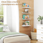 Forbena White Picture Ledge Shelf, Floating Shelves with Lip for Bedroom Books, Corner Nursery Book Shelves Wall Mounted for Small Spaces Office Baby Child Kids Room Art Decor (4-Pack, Real Wood)