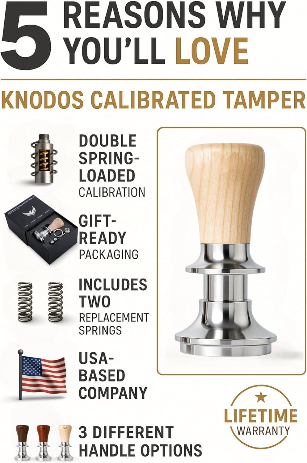 58 mm Tamper Auto-Leveling and Calibrated Spring Loaded Design Stainless Steel Ripple Base 58mm Espresso Tamper Tool with 20lb / 25lb / 30lbs Replacement Springs